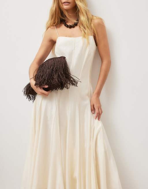 NA-KD Seam detail strap midi dress in cream, 2 of 5