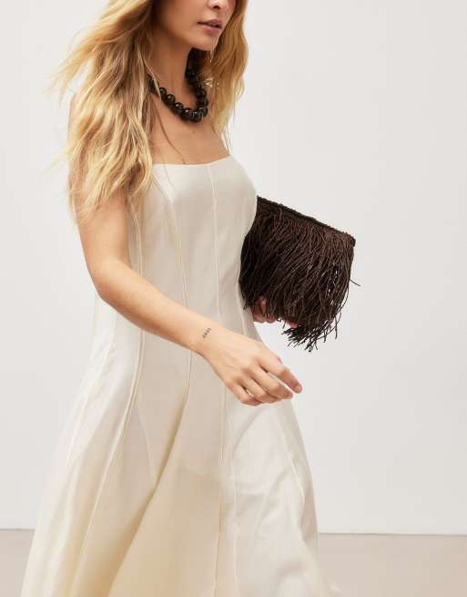 NA-KD Seam detail strap midi dress in cream, 4 of 5