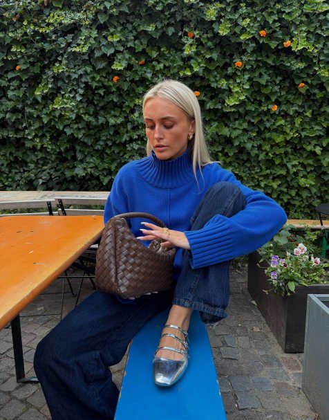NA-KD Seam detail turtleneck knit sweater in blue - view 1