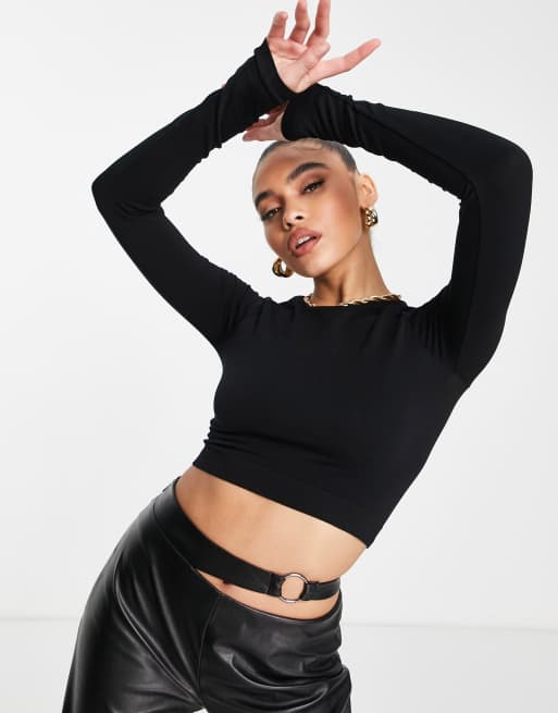 Round Neck Fitted Mesh Top Black