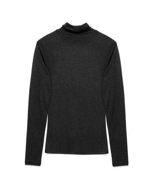 NA-KD Semi sheer long sleeve polo jersey top in black, 5 of 5