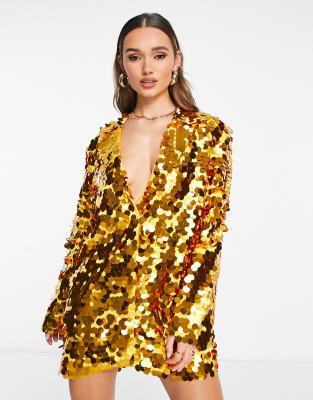 NA-KD sequin blazer dress in yellow - ASOS Price Checker