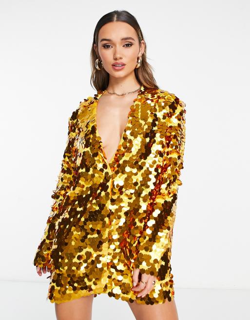 NA KD sequin blazer dress in yellow