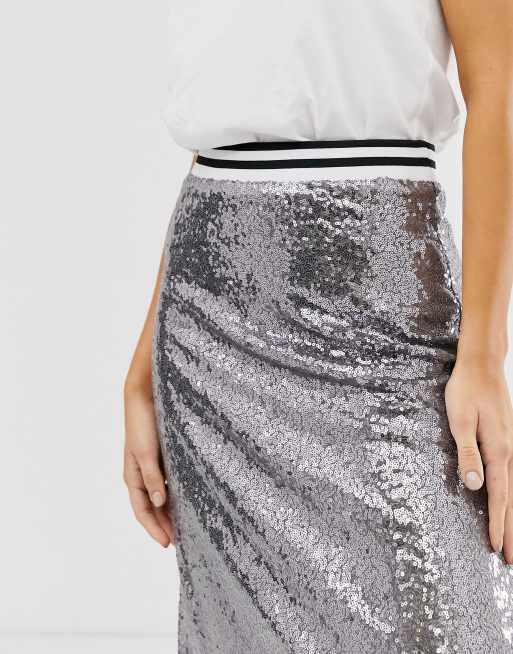 Na-kd sequin midi shop skirt in silver