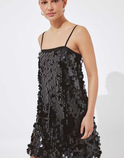 NA-KD Sequin mini slip dress in black - view 1