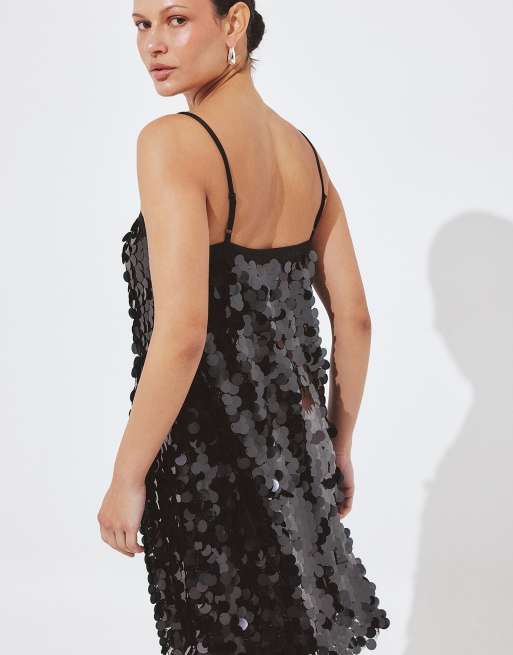 NA-KD Sequin mini slip dress in black, 2 of 5