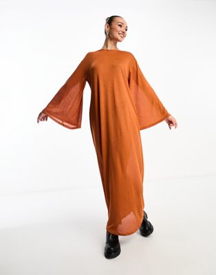 NA-KD sheer wide sleeve maxi dress in rust