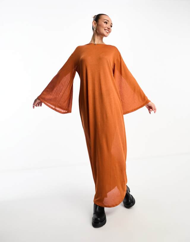 NA-KD - sheer wide sleeve maxi dress in rust