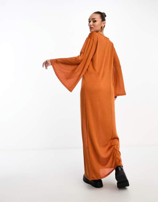 Long sleeve 2025 rust maxi dress