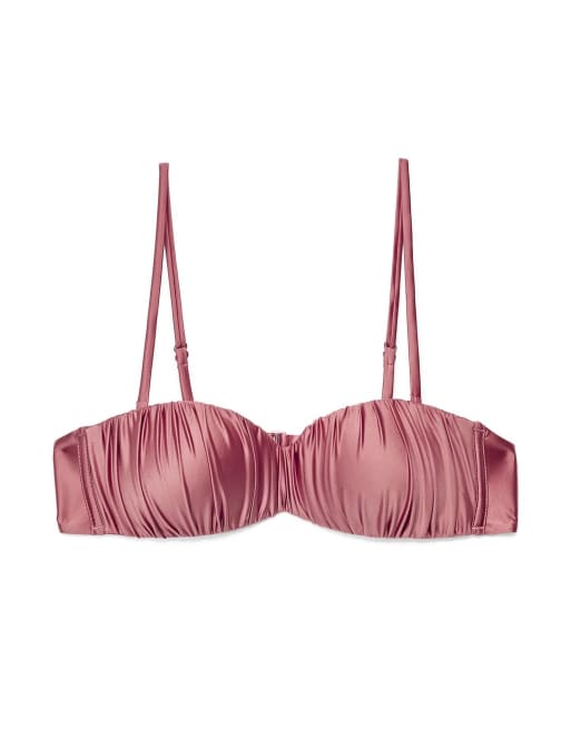 NA-KD Shiny padded bandeau bikini in rose brown, 4 of 5