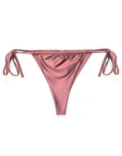 NA-KD Shiny side tie bikini trousery in rose brown, 4 of 5