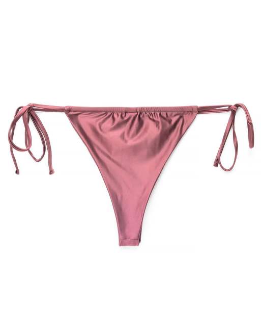 NA-KD Shiny side tie bikini trousery in rose brown, 5 of 5