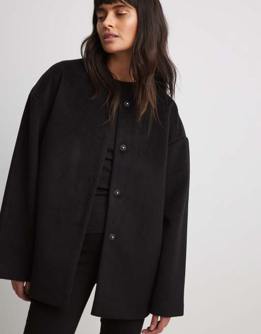 NA-KD short coat with scarf in black