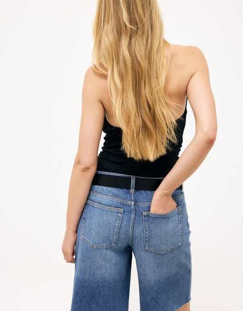 NA-KD short en jean taille basse coupe ample à ourlet brut bleu clair - view 1