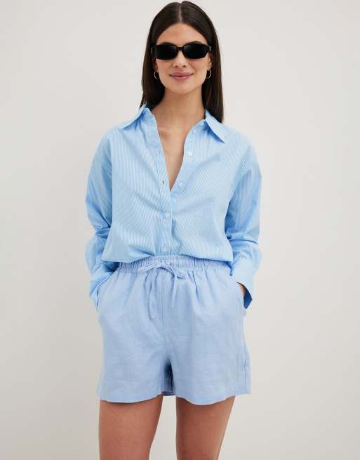 NA-KD - Short en lin - Bleu
