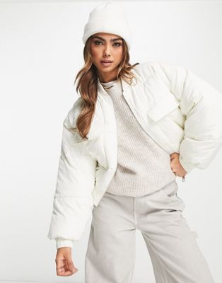 NA-KD short puffer jacket in off blue - ASOS Price Checker