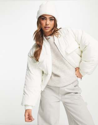 Shop Na-kd Short Puffer Jacket In White-blue