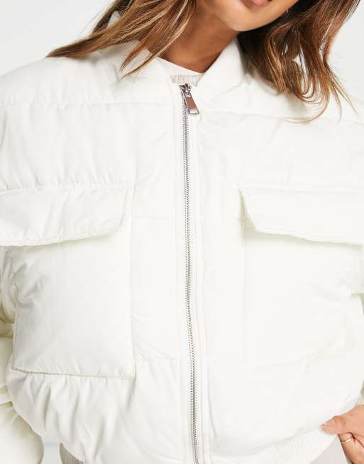 White puffer outlet bomber jacket