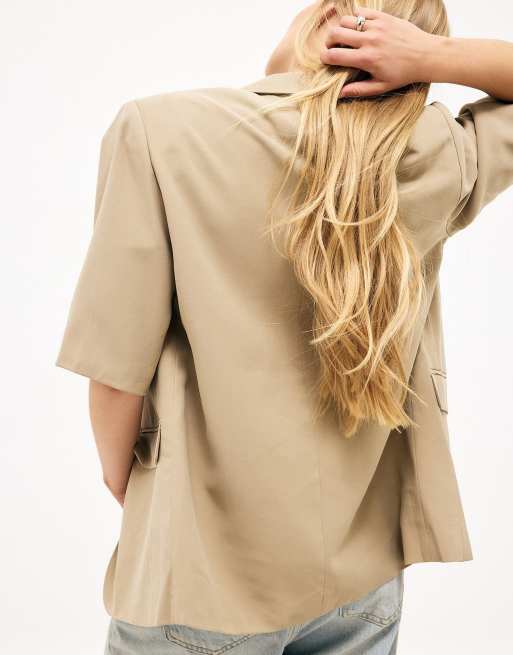 NA-KD Short sleeve blazer in taupe, 2 of 5
