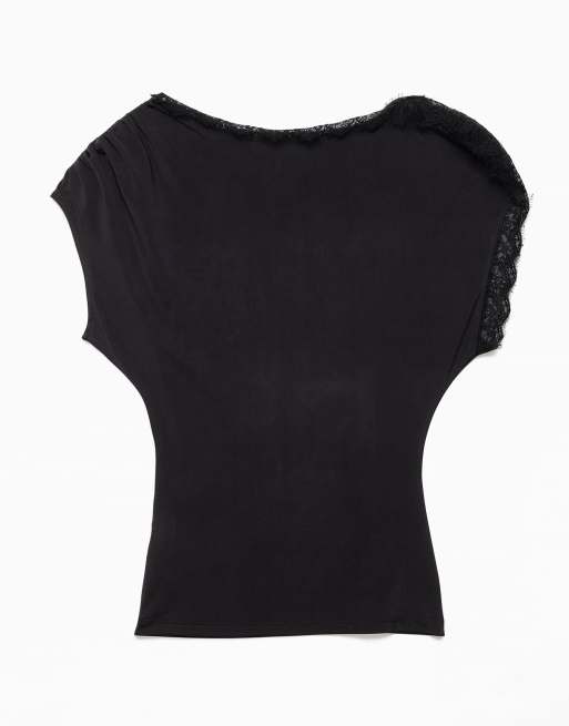 NA-KD Short sleeve lace top in black, 5 of 5
