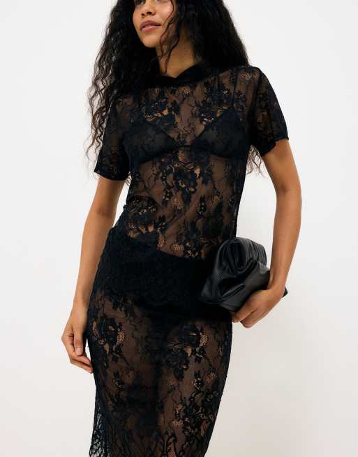 NA-KD Short sleeve lace top in black, 3 of 5