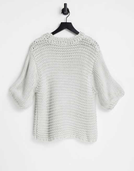 NA-KD short sleeve sweater with neck detail in grey, 2 of 4