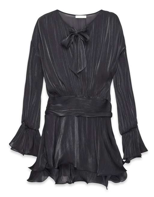 NA-KD Shpresa - ruched waist ruffle mini dress in black, 5 of 5