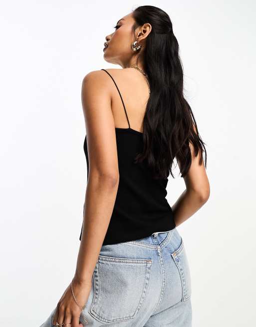 NA-KD Shrunken Spaghetti Strap Top In Black, 52% OFF