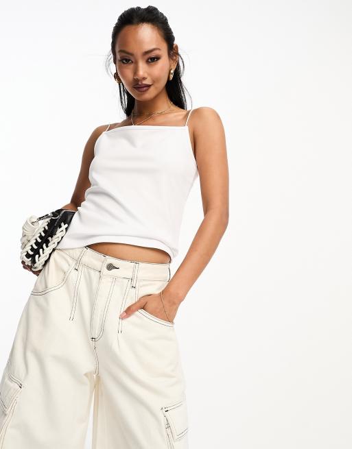 NA-KD shrunken spaghetti strap top in white | ASOS