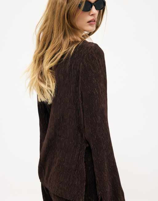 NA-KD Side slit blouse in brown, 2 of 5