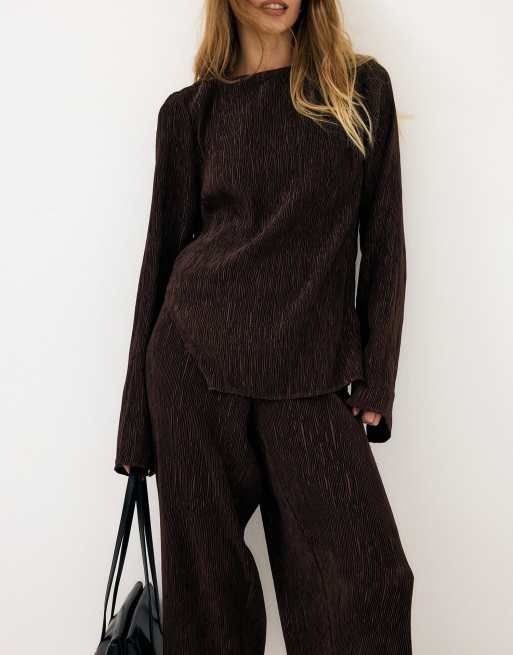 NA-KD Side slit blouse in brown, 3 of 5