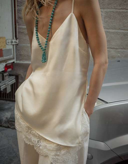 NA-KD Singlet mit Schlitzdetail aus Spitze in Cremeweiß, 4 von 5