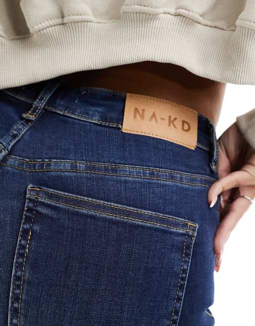 NA-KD - Skinny jeans met hoge taille in donkerblauw, 2 van 5
