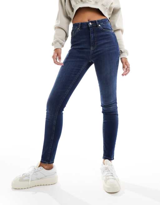 NA-KD - Skinny jeans met hoge taille in donkerblauw, 5 van 5