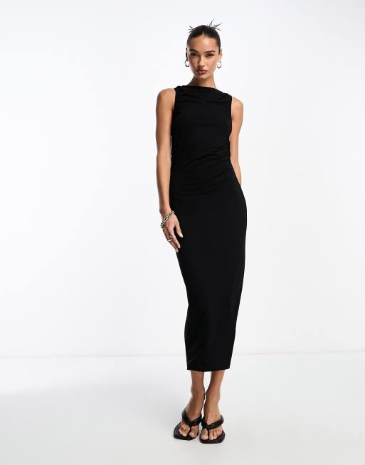 ASOS DESIGN square neck softline midi dress in black