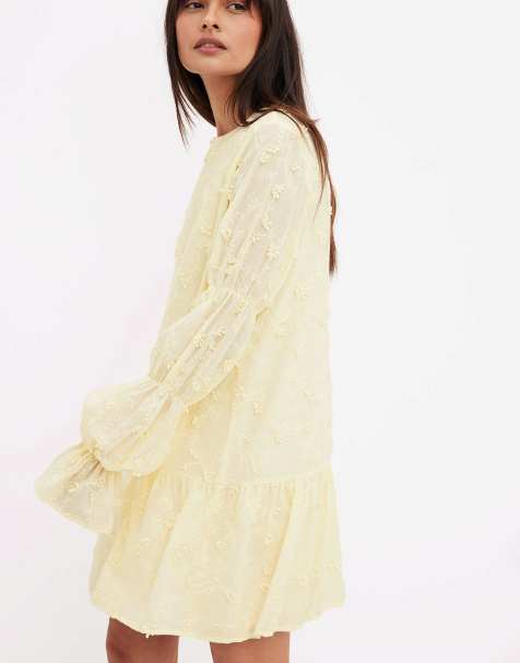 NA-KD Sleeve detail deep back dress in light yellow - view 1