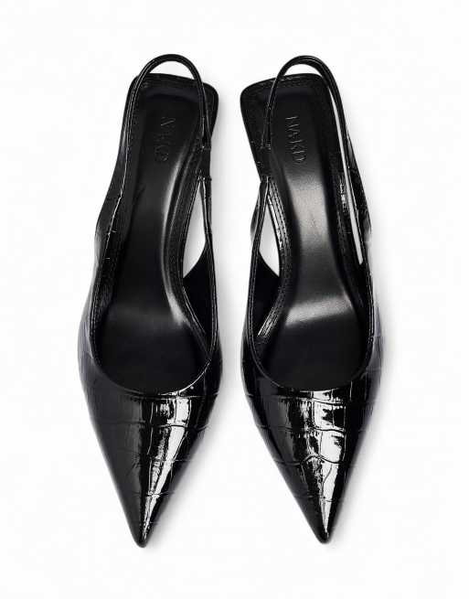 NA-KD Slingback-Pumps in Schwarz mit Kroko-Optik, 4 von 5