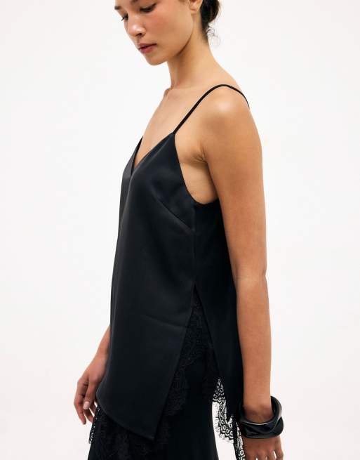 NA-KD Slit detail lace singlet in black, 2 of 5