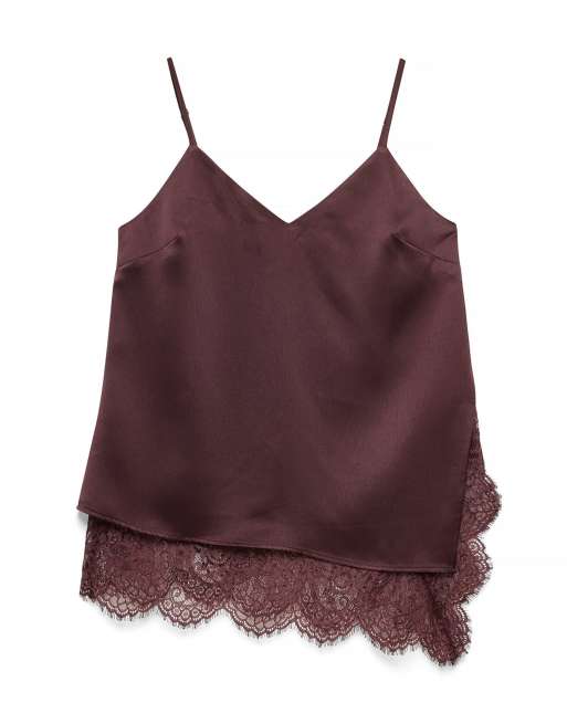 NA-KD Slit detail lace singlet in dark red, 5 of 5