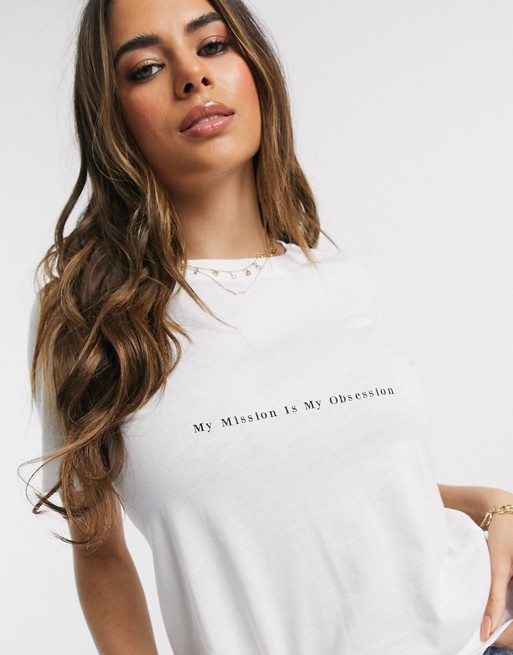 NA-KD slogan my obsession t-shirt in white