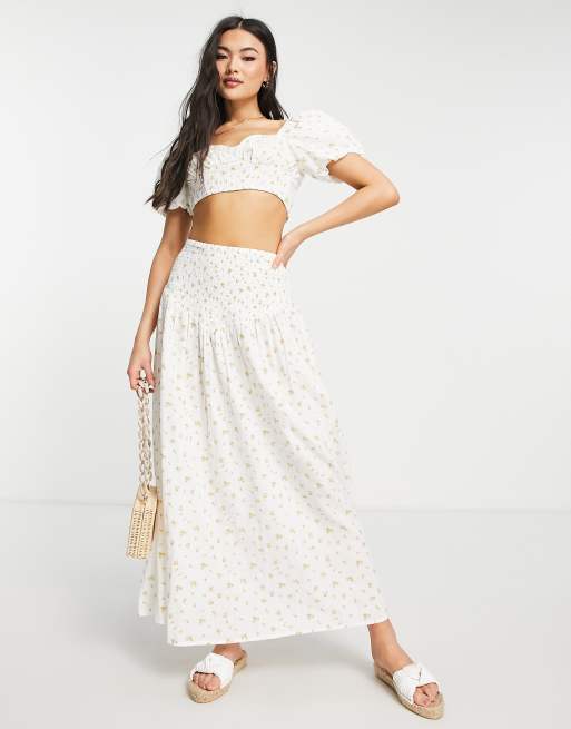 NA-KD smocked maxi skirt in floral print (part of a set)