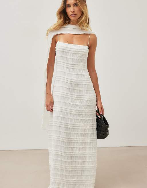 NA-KD Smocked ruffle maxi dress in white, 2 of 5
