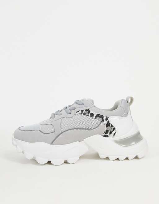 NA-KD - Sneakers met dikke zool en details met luipaardprint in grijs