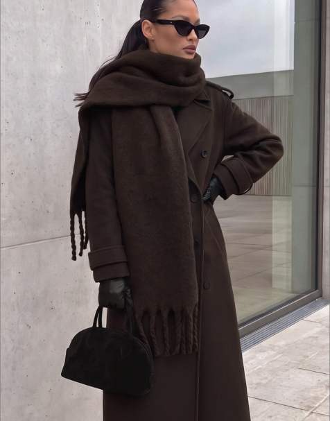 NA-KD Soft braided tassle scarf in dark brown - view 1