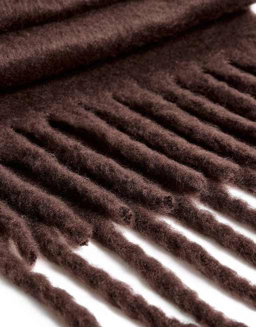 NA-KD Soft braided tassle scarf in dark brown, 4 of 5