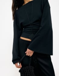 NA-KD Soft cotton wide sleeve jersey top in black