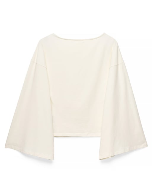 NA-KD Soft cotton wide sleeve jersey top in white, 5 of 5