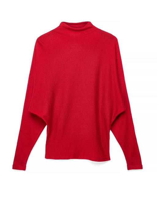 NA-KD Soft knitted draped batwing top in red, 4 of 5