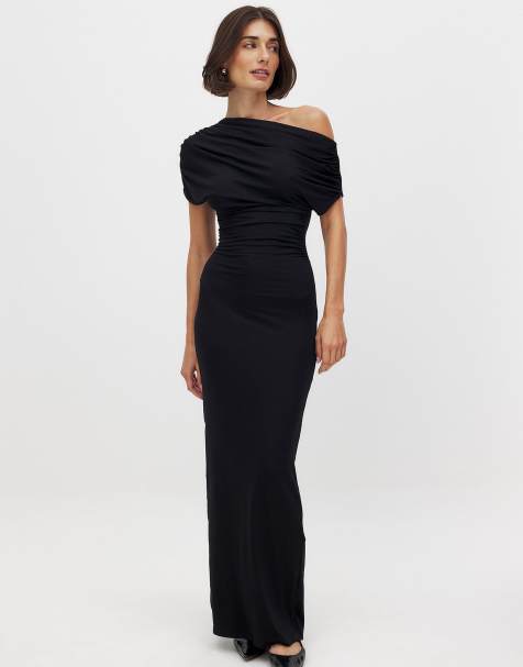 NA-KD Soft line draped maxi dress in black - view 1
