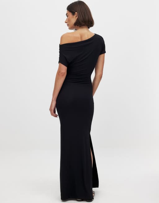 NA-KD Soft line draped maxi dress in black | ASOS